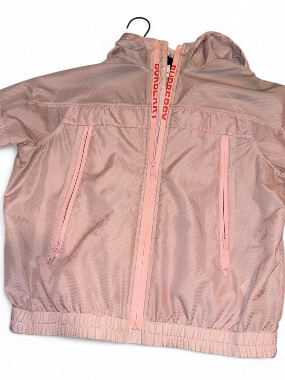 Burberry Pink Hooded Kids Raincoat with Zip Pockets